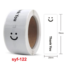 120Pcs/roll Smiling Face Black and White Thank You Rectangular Seal Sticker Gift Sticker for Homemade Packaging Decoration Label (ONLINE ORDER ONLY)