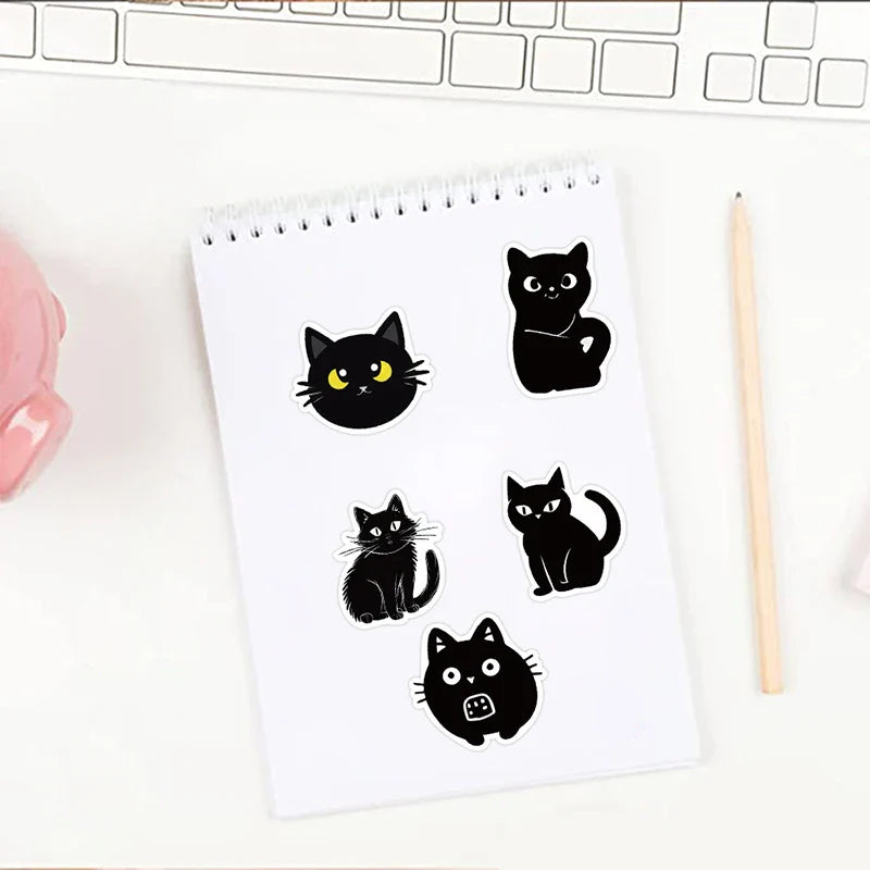 10/30/50PCS Kawaii Black Cat PVC Sticker Aesthetic Children's Decoration Scrapbooking for Kids Korean Stationery School Supplies (ONLINE ORDER ONLY)