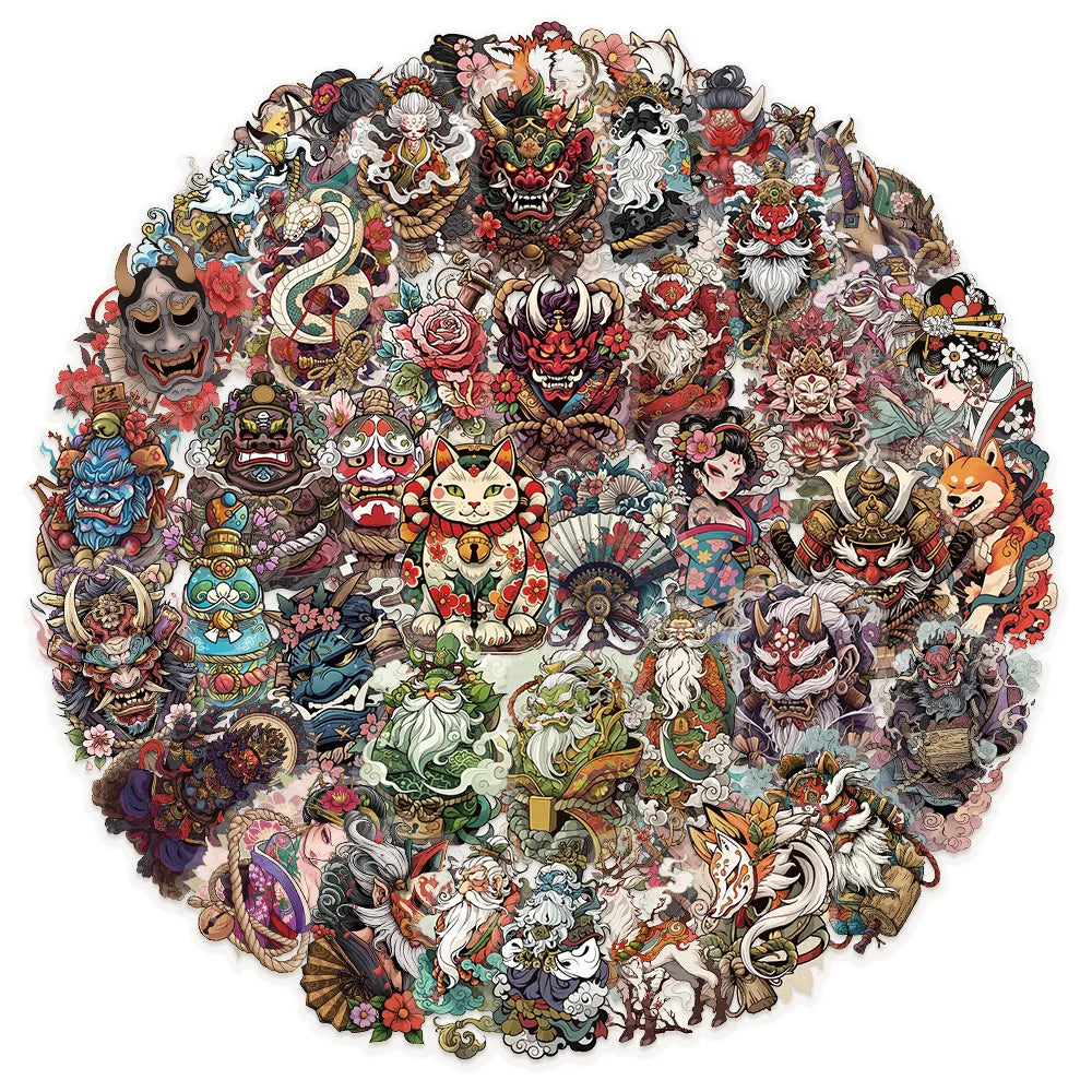 10/50pcs Retro Japanese Culture Girls Tattoo Art Stickers Transparent Decals Scrapbooking Phone Laptop Guitar Motorcycle Sticker (Online Order Only)