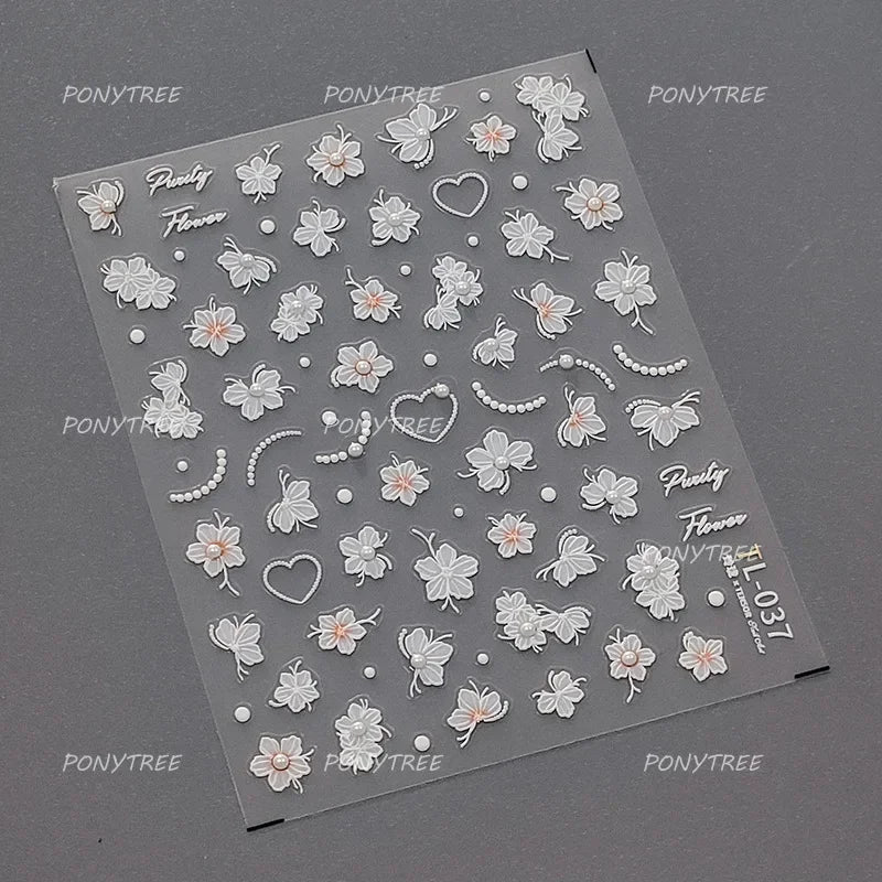 Embroidered Butterfly Flower Colourful Gradient Morning Glory Leaves Self Adhesive Nail Art Stickers Rhinestone Manicure Decals (ONLINE ORDER ONLY)