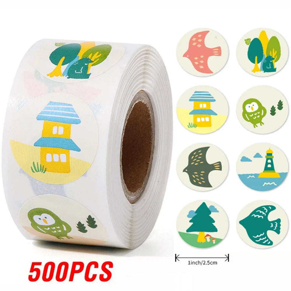 100-500pcs 1inch Cute Cartoon Stickers Round Reward Sticker Adhesive Labels for Classic School Teacher Kids Toy Sealing Lables (ONLINE ORDER ONLY)