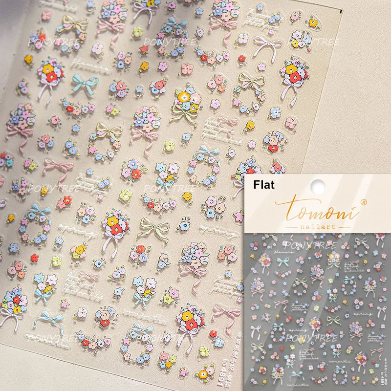 Retro Tulip Flowers Daisy Photo Frame Geometric Border Bowknot Butterfly Soft Relief Adhesive Nail Art Stickers Manicure Decals (ONLINE ORDER ONLY)