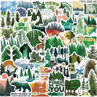 10/30/50Pcs Green Natural Forest Stickers Aesthetic DIY Scrapbook Skateboard Luggage Fridge Decoration Classic Toy Sticker (Online Order Only)