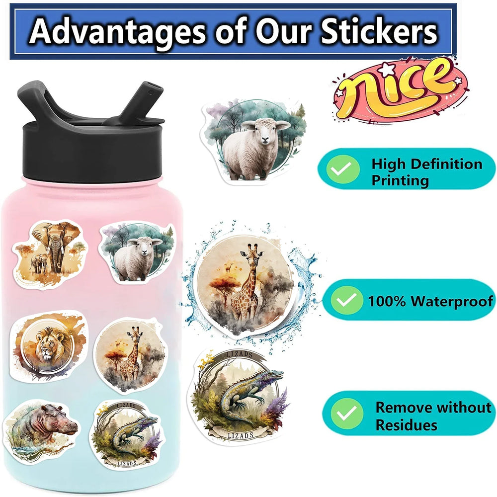 50PCS Cute Zoo Wild Animals Cartoon Stickers for Kids Toy DIY Luggage Laptop Guitar Skateboard Phone Case Bike Car Sticker (ONLINE ORDER ONLY)