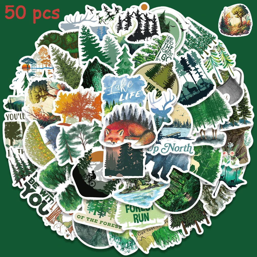 50pcs Outdoor Forest Trees Stickers Vinyl Waterproof For Laptop Guitar Luggage Bike Notebook Scrapbook Stickers Decals (ONLINE ORDER ONLY)