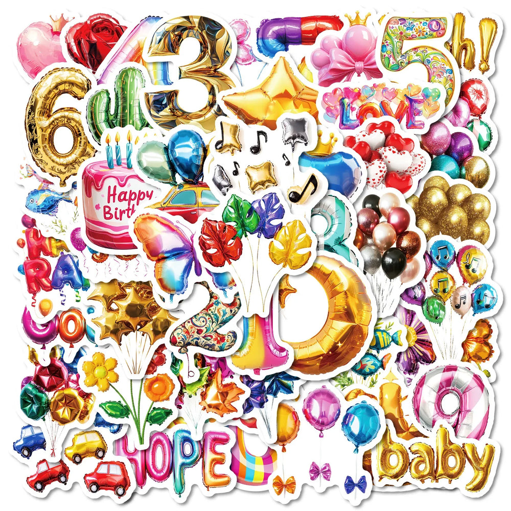 50Pcs Cartoon Party Balloon Stickers for Helmet, Wall, DIY Decor (Online Order Only)