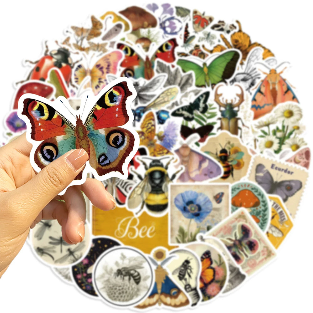 50pcs Retro Insects Stickers Toys Cute Animals Cartoon Decals For Kids DIY Laptop Scrapbook Stationery Fridge Funny Sticker (Online Order Only)