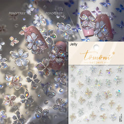 White Pink Flower Dreamy Romantic Petal Jelly Shiny Peach Blossom Polarized Light Delicate Nail Art Stickers 5D Manicure Decals (ONLINE ORDER ONLY)