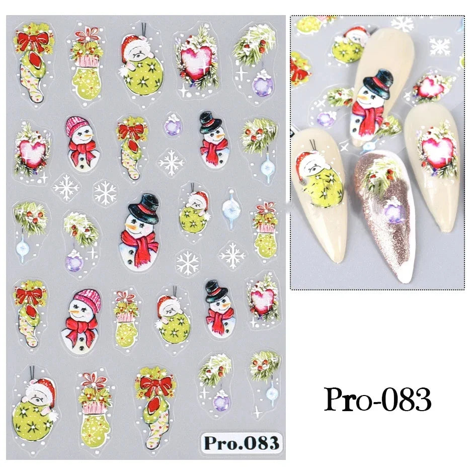 Cute Deer Christmas Nail Stickers 5D Embossed Elk Star Gingerbread Man Snowflake Santa Claus Holly DIY Winter Engraved Manicure* (ONLINE ORDER ONLY)