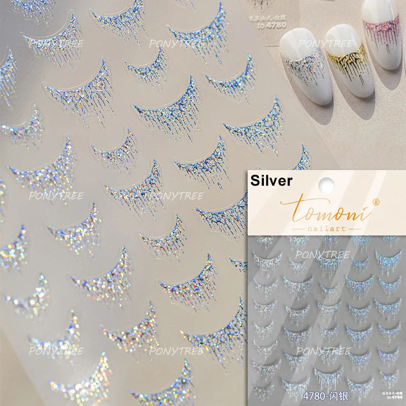 French Skirt Hem Halo Dyeing Purple Pink White Hemline Bowknot Wedding Veil Dreamy Star Adhesive Nail Art Sticker Manicure Decal (ONLINE ORDER ONLY)