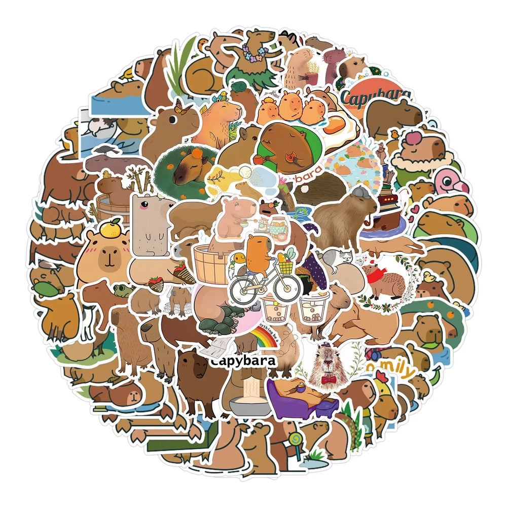 65pcs Kapibara Cartoon Stickers for Luggage, Water Bottles, Phones, Laptops, Cars, Scooters, Refrigerators (ONLINE ORDER ONLY)