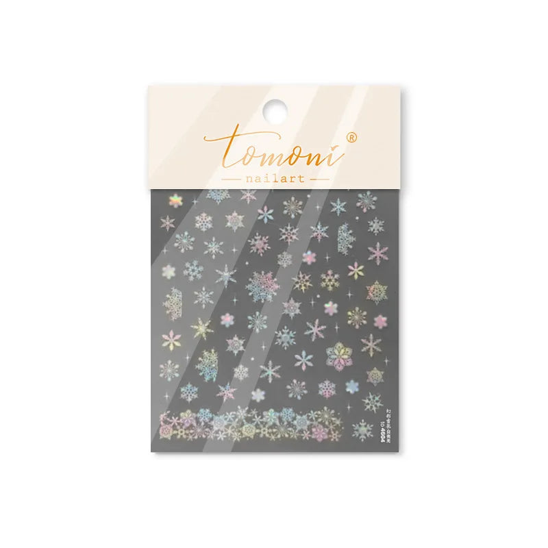 Winter Dreamy Hot Stamping Romantic White Pink Snowflakes Hexagon 3D Self Adhesive Nail Art Stickers Christmas Manicure Decals (ONLINE ORDER ONLY)