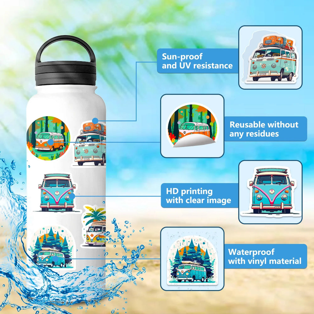 50pcs Float Cartoon Transportation Children's Enlightenment Education Hip Hop Bus Graffiti Waterproof Sticker (Online Order Only)