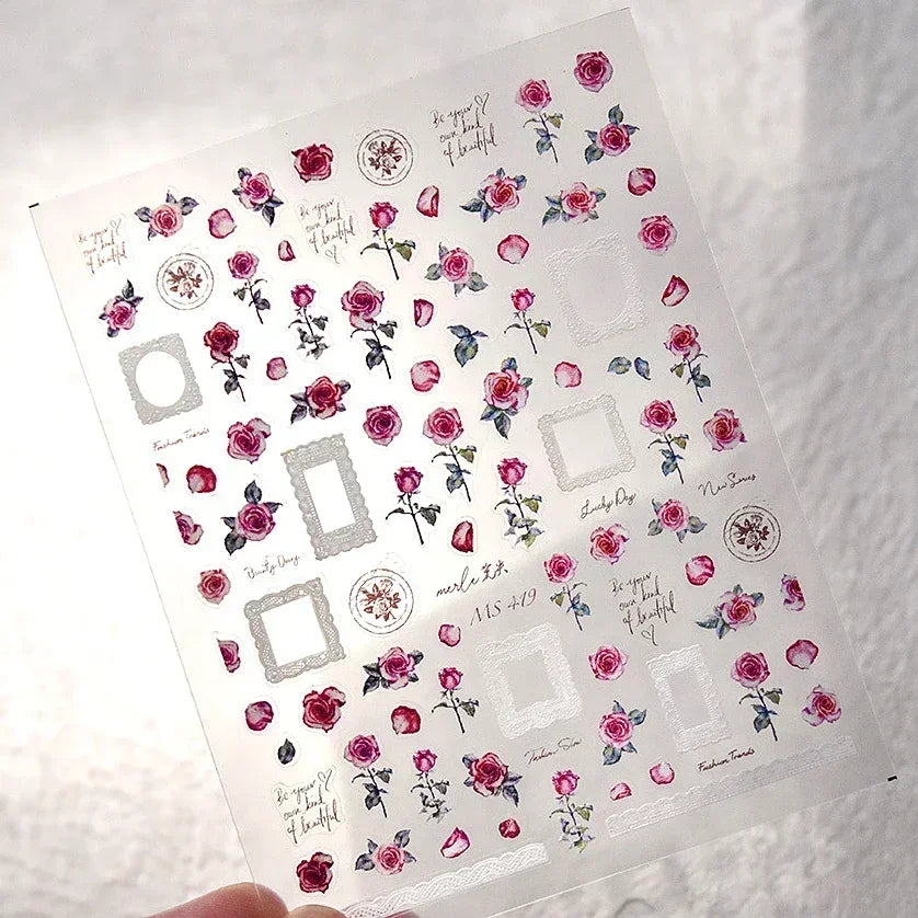 Red Plum Blossom Flower Chinese 3D Self Adhesive Nail Art Decoration Stickers Cheongsam Iris Lily Lotus Vase 5D Manicure Decals (ONLINE ORDER ONLY)