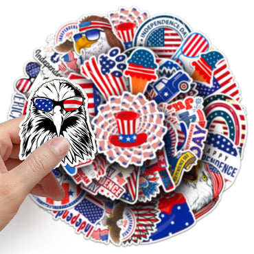 10/50Pcs American Flag Independence Day Cool Stickers Laptop Guitar Luggage Phone Waterproof Graffiti Sticker Decal Kid Toys (ONLINE ORDER ONLY)