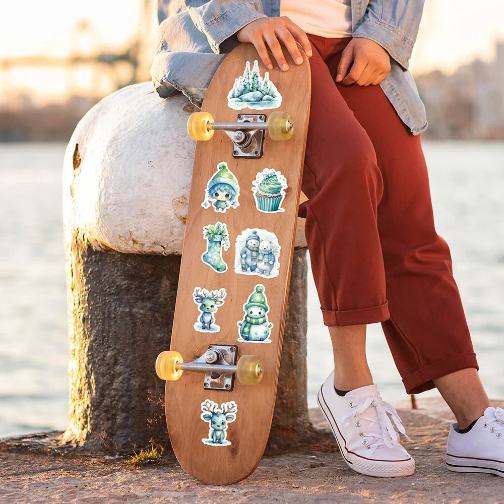 10/30/50pcs Kawaii Green Christmas Cartoon Stickers Decals Notebook Phone Guitar Fridge Car Waterproof Graffiti Sticker Kid Toys (ONLINE ORDER ONLY)