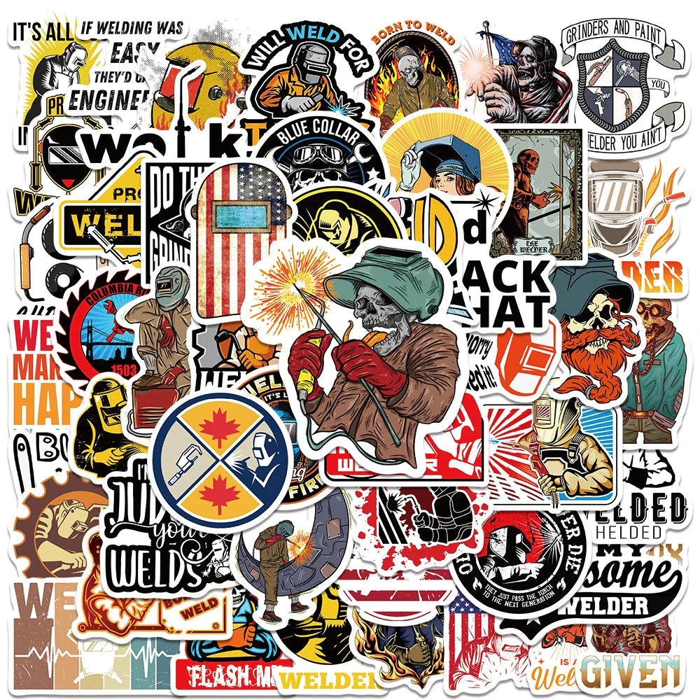50PCS Welding Worker Cartoon Stickers Waterproof Decals for Luggage, Skateboard, Car (Online Order Only)