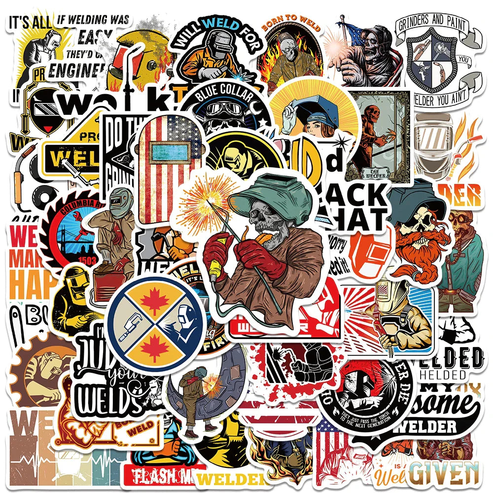 50PCS Welding Worker Cartoon Stickers Waterproof Decals for Luggage, Skateboard, Car (Online Order Only)