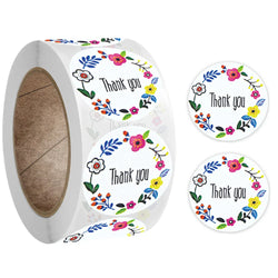 500pcs/roll Flowers Thank You Sticker Labels Round Reward Stickers Wedding Party Decor Envelope Seals Stickers Stationery (Online Order Only)