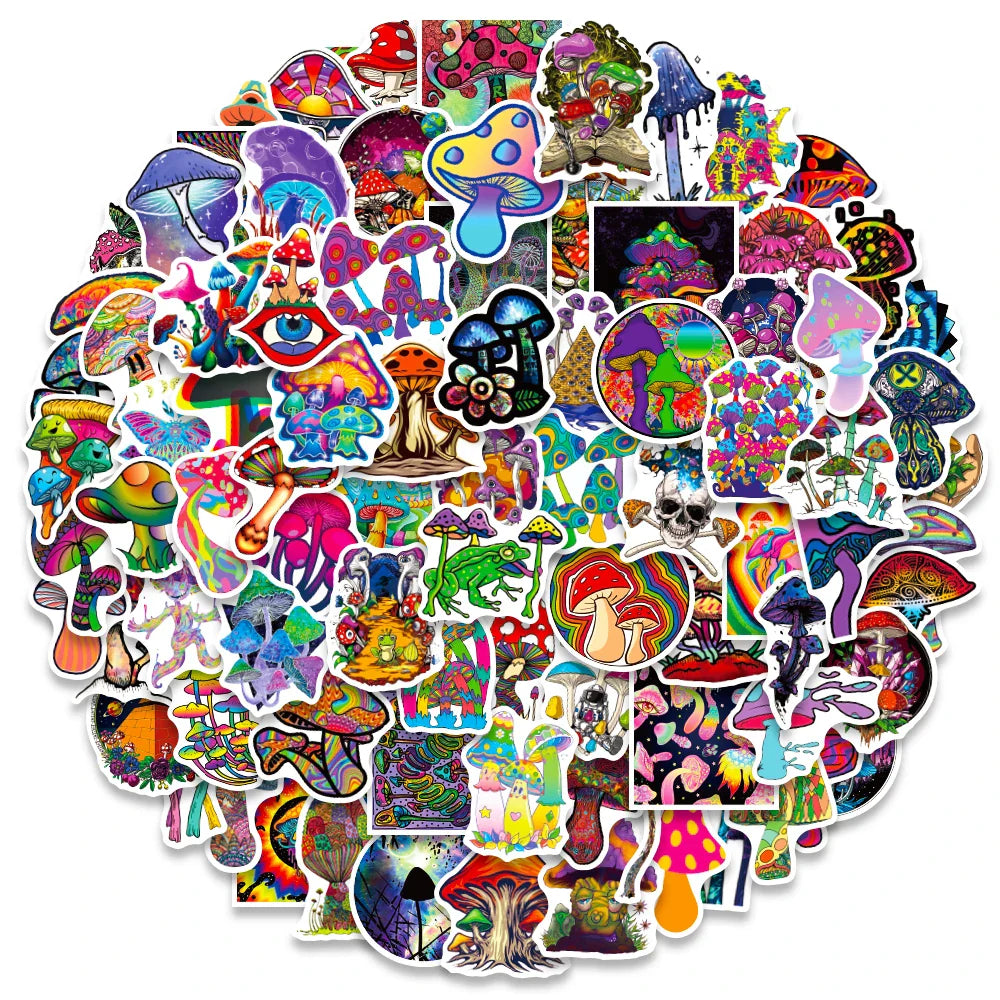 50/100PCS Psychedelic Mushroom Graffiti Stickers for Laptop Motorcycle Skateboard Art Fantasy Aesthetics Decals Waterproof Decor (ONLINE ORDER ONLY)