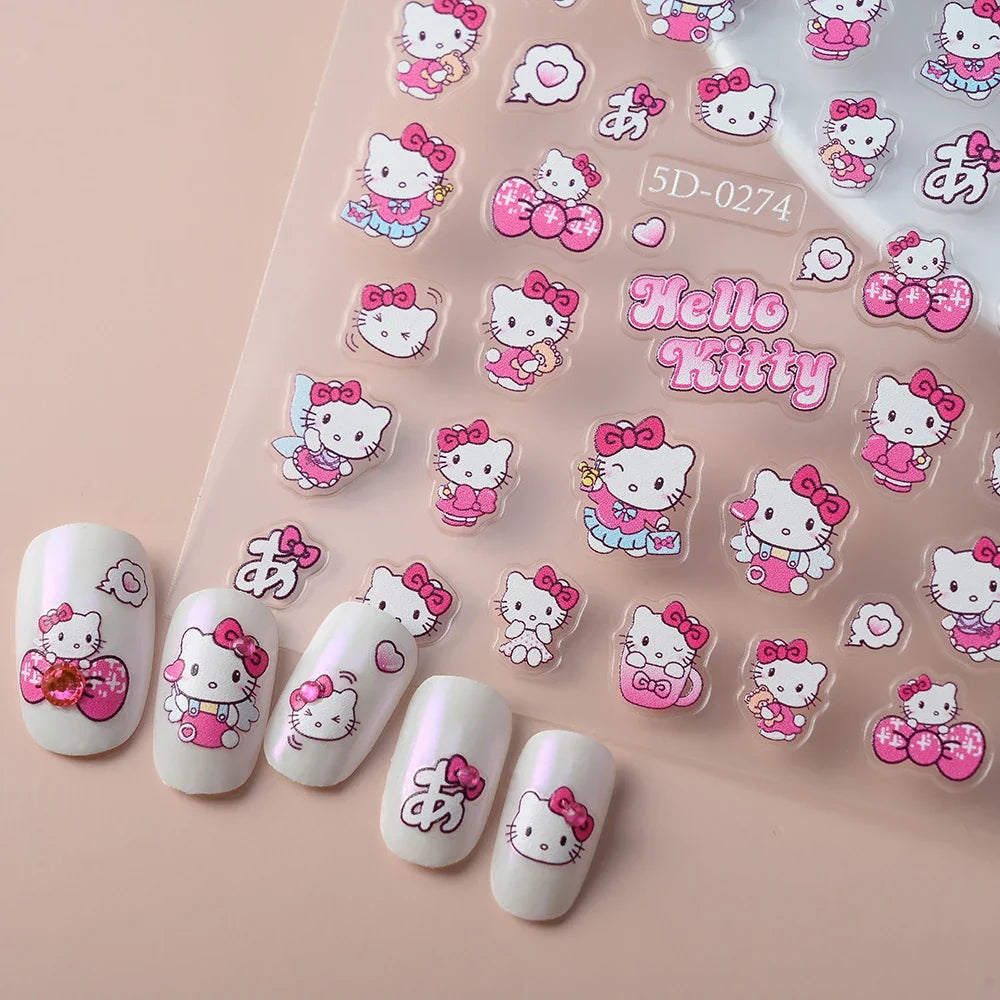 1pc 5D Pink/Black Hello Kitty Nail Art Stickers Anime Cartoon Japanese Cartoon KT Cat Manicure Decal Luxury DIY Nail Accessories (ONLINE ORDER ONLY)