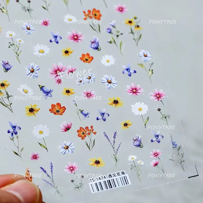 Colourful Daisy Cosmos Hot Stamping Petal Delicate and Pretty Plant Self Adhesive Nail Art Decoration Stickers Manicure Decals (ONLINE ORDER ONLY)