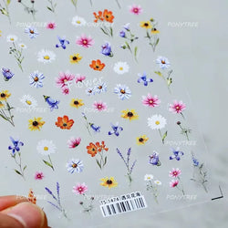 Colourful Daisy Cosmos Hot Stamping Petal Delicate and Pretty Plant Self Adhesive Nail Art Decoration Stickers Manicure Decals (ONLINE ORDER ONLY)