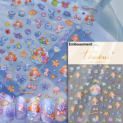 Summer Beach Dreamy Water Bubble Mermaid Shell Conch Starfish Jellyfish Soft Relief Decoration Nail Art Stickers Manicure Decals (ONLINE ORDER ONLY)
