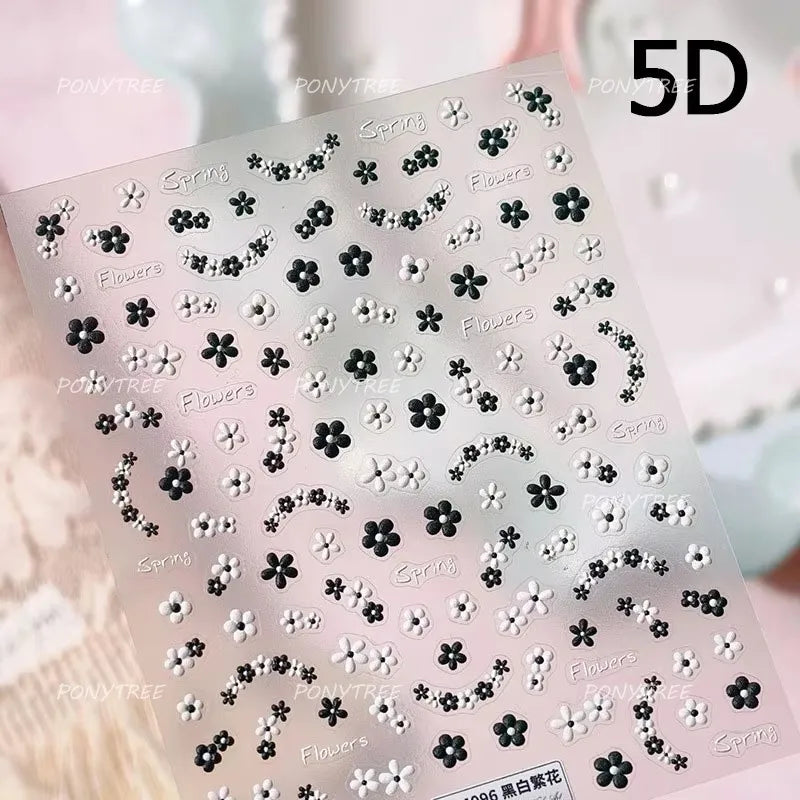 Yellow Purple Mini Flower White Lace Bowknot Flower Bouquet Spring 5D  Adhesive Nail Art Decoration Stickers DIY Manicure Decals (ONLINE ORDER ONLY)