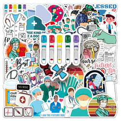 50Pcs Doctor Cartoon Waterproof Vinyl Stickers for Skateboard Snowboard (ONLINE ORDER ONLY)