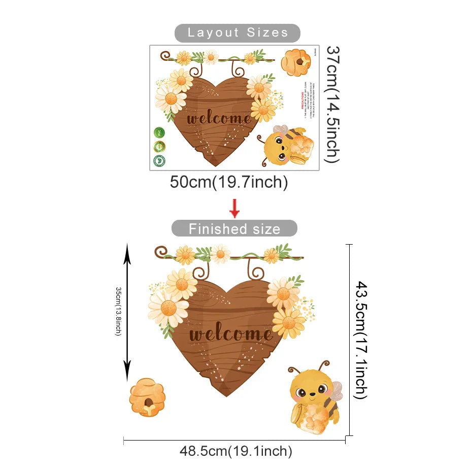 Cartoon Bee Flower Wall Sticker Kids Room Door Mural Home Decor Self Adhesive Wallpaper (ONLINE ORDER ONLY)