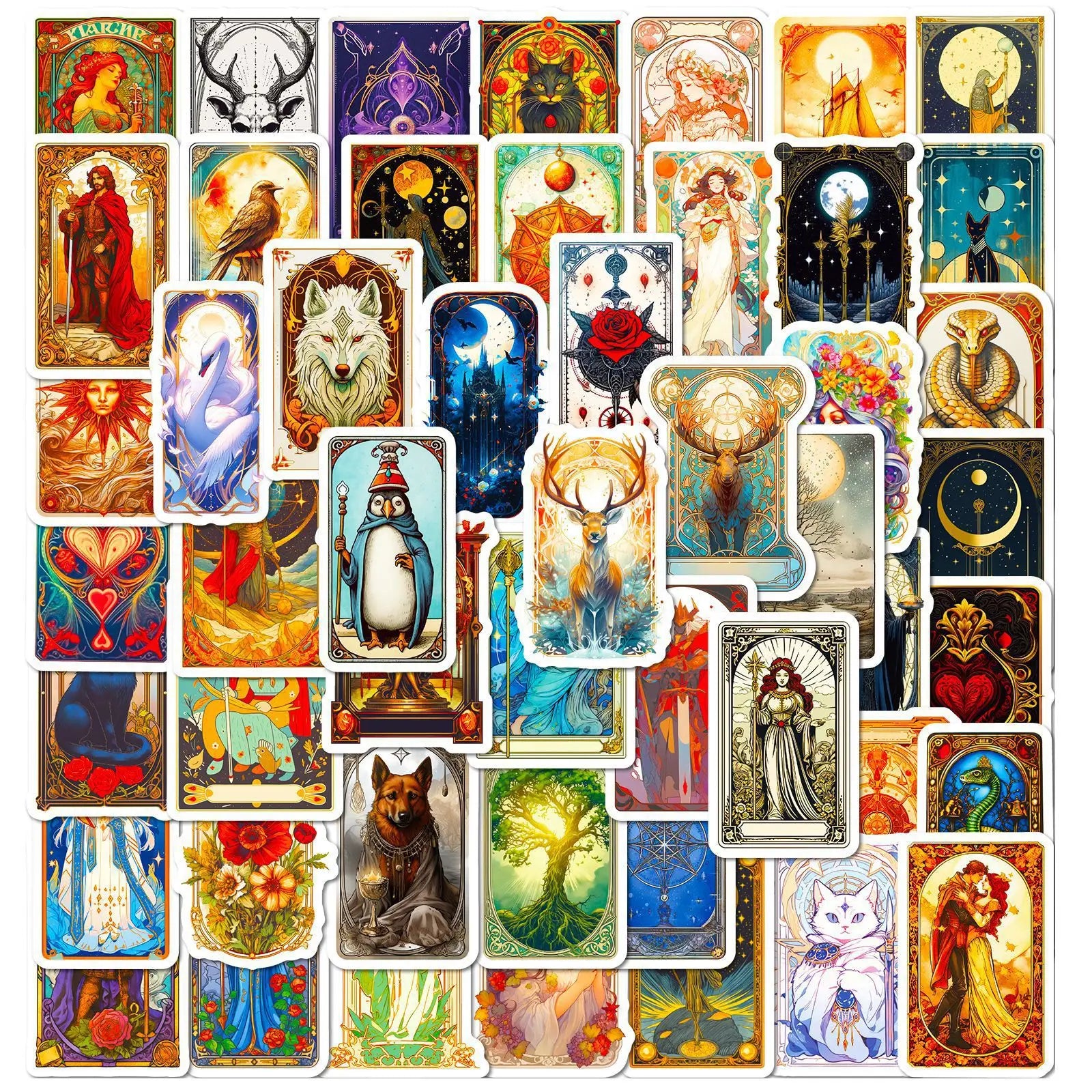 50Pcs Fantasy Tarot Graffiti Stickers for Helmet, Wall, DIY Decoration (Online Order Only)