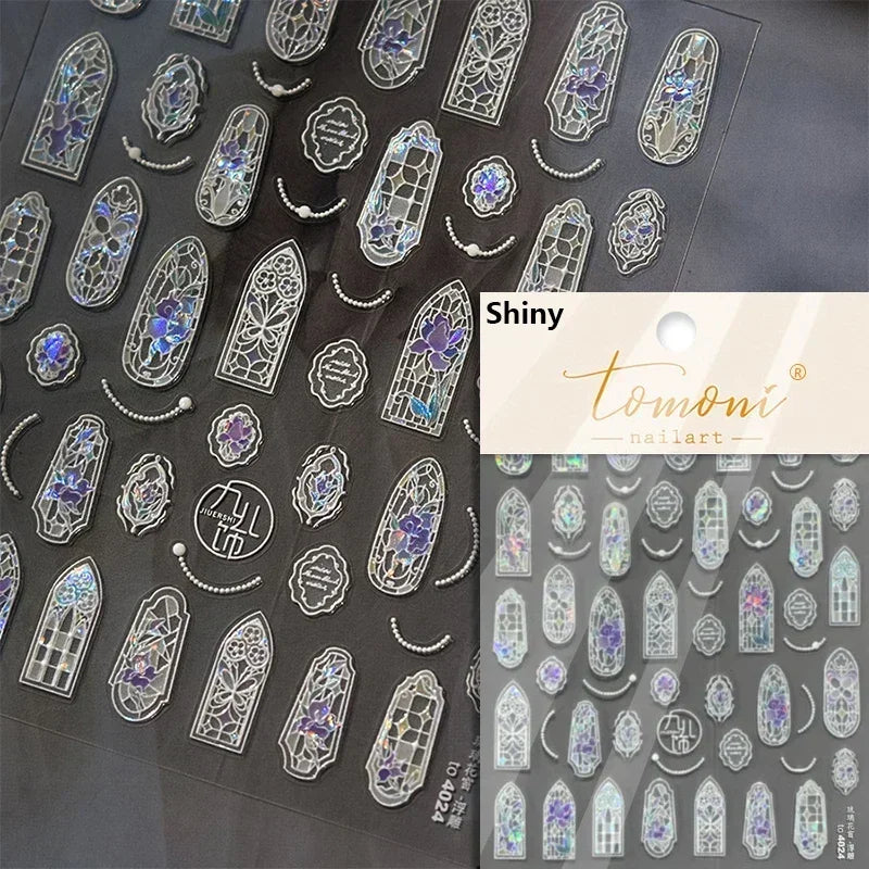 Chic Retro Rose Photo Frame Dried Flower Petal Self Adhesive Nail Art Stickers 5D Hot Stamping Relief Rhinestone Manicure Decals (Online Order Only)