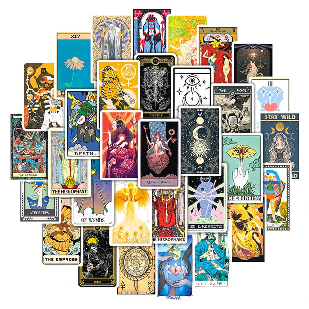 10/30/50pcs Cartoon Tarot Card Anime Stickers Aesthetic Decal Laptop Skateboard Motorcycle Phone Car Waterproof Sticker Kid Toy (ONLINE ORDER ONLY)