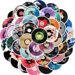 10/30/50PCS Cartoon Vinyl Record CD Stickers Music Toys Decoration DIY Skateboard Guitar Phone Notebook Kids Toys Funny Sticker (ONLINE ORDER ONLY)
