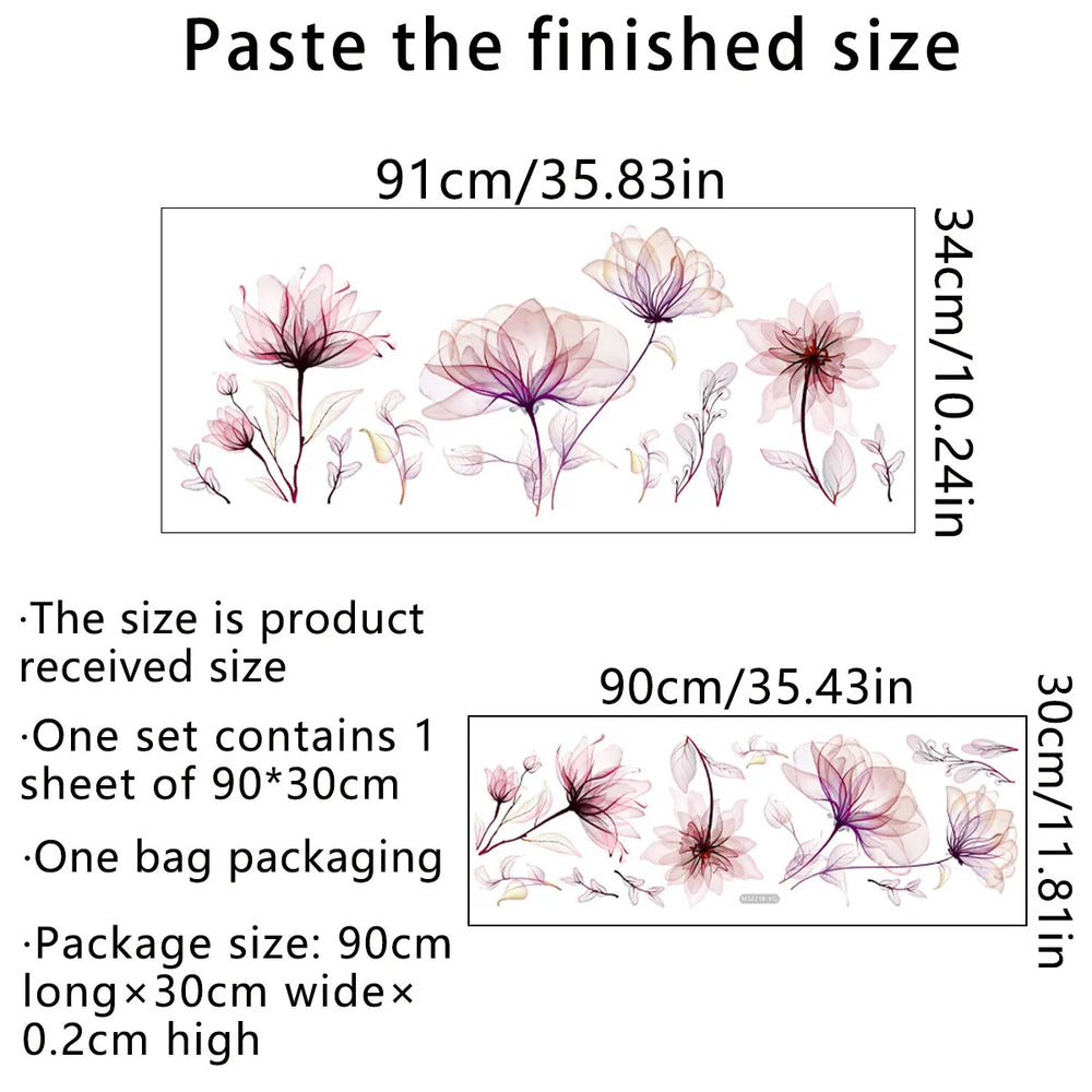 Pink Plant Flowers Wall Stickers Bedroom Living Room Background Home Decoration Mural Wallpaper Removable Self-adhesive Stickers (ONLINE ORDER ONLY)