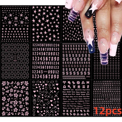 12PCS White Flowers Leaves 3D Nail Stickers Star/Moon/Sun Nail Art Decoration Decals Geometric Flower Stickers Nail Art Supplies (ONLINE ORDER ONLY)