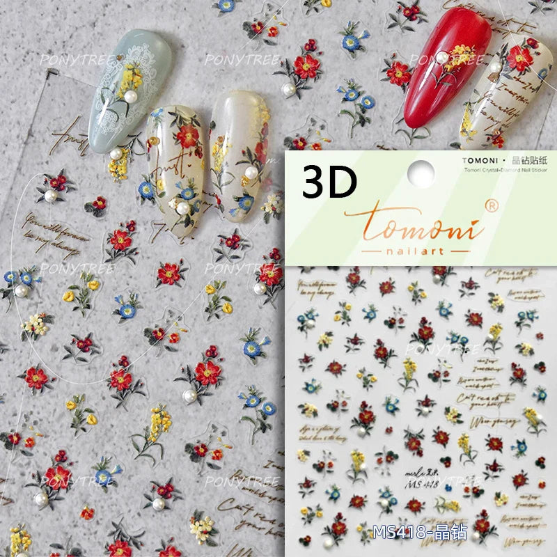 Chic Lavender Tulip Flower Bowknot Totem Center Symmetric Pattern Daisy Line Gird Self Adhesive Nail Art Stickers Manicure Decal (ONLINE ORDER ONLY)