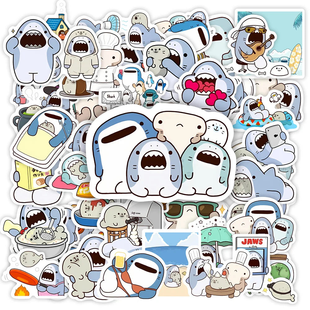 Cute Funny Cartoon Sharks Friends Stickers DIY Toy Gift Decorative Decal for Phone Luggage Laptop Bottles Scrapbook Waterproof (ONLINE ORDER ONLY)
