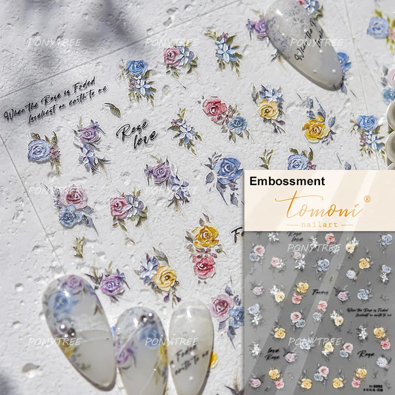 Chic Pink White Rose Flower Lace Bowknot Ribbon Jelly 5D Pearl Romantic Charming Self Adhesive Nail Art Sticker Manicure Decals (ONLINE ORDER ONLY)