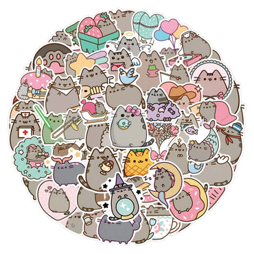 10/30/55/110PCS Cute Pusheen Stickers Cartoon Cat Decals Kawaii Animation Sticker Laptop Phone Guitar Bike Skateboard Kids Toys (Online Order Only)