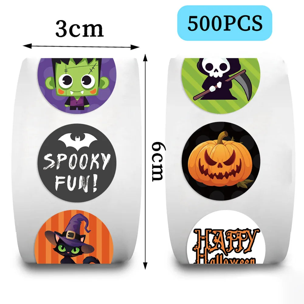 500Pcs/Roll Hallowmas Cute Ghost Pumpkin Stickers Cartoon Sealing Decals DIY Letter Notebook Bike Fridge Phone Decoration Gifts (ONLINE ORDER ONLY)