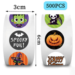 500Pcs/Roll Hallowmas Cute Ghost Pumpkin Stickers Cartoon Sealing Decals DIY Letter Notebook Bike Fridge Phone Decoration Gifts (ONLINE ORDER ONLY)