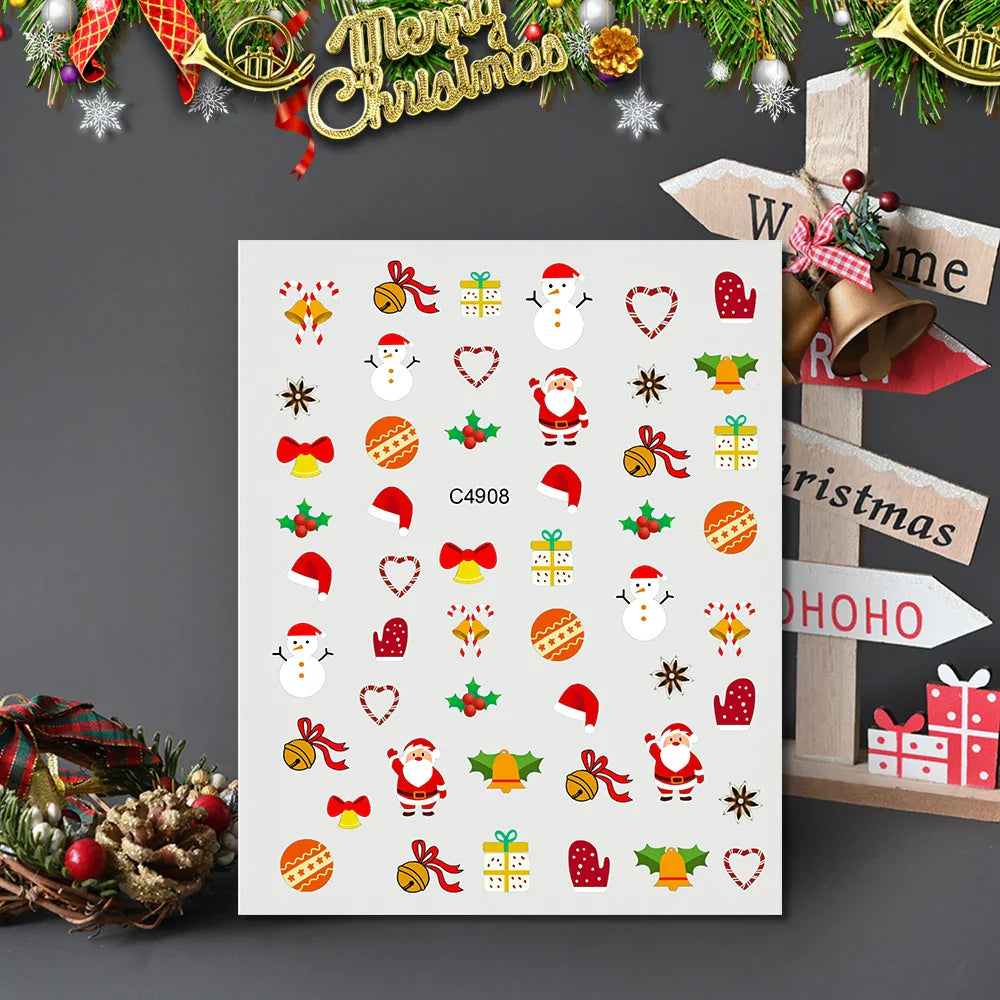 Christmas Greenery Nail Stickers Xmas Holly Animal Penguin Candy Winter Sliders Decor 2024 Holiday Decals Manicure Tips Foils *& (ONLINE ORDER ONLY)