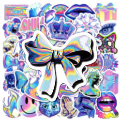 10/30/50PCS Mixed Cartoon Holographic Laser Cool Stickers Aesthetic Decal Skateboard Phone Car Luggage Sticker Kid Classic Toy (ONLINE ORDER ONLY)