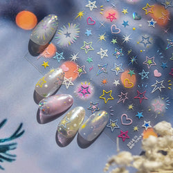 Colorful Starry Light Starburst Love Heart Halo Dyeing Soft Reliefs Self Adhesive Nail Art Decoration Stickers Manicure Decals (ONLINE ORDER ONLY)