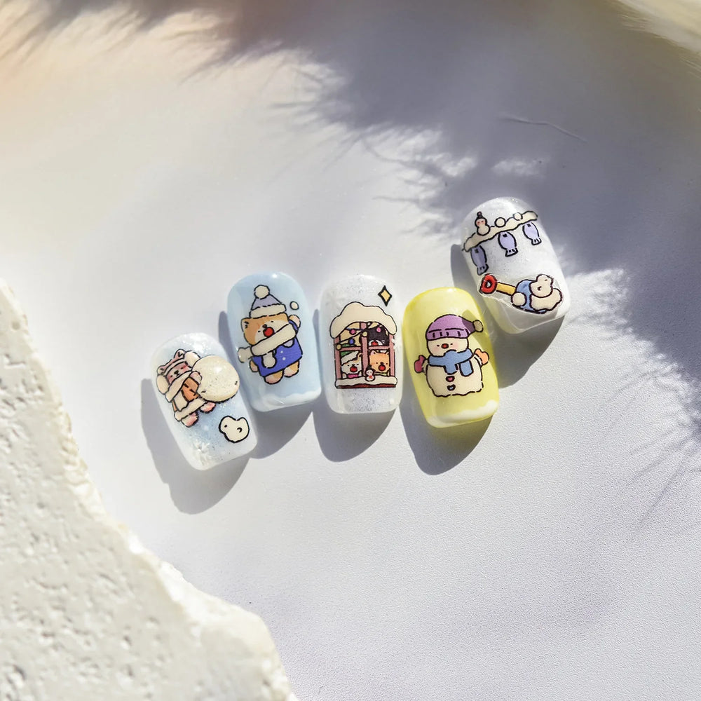 Cat House Snow Tree Window Fish Star Shiny Snowman Duck 5D Self Adhesive Nail Art Stickers Hat Apple Rhinestone Manicure Decals (ONLINE ORDER ONLY)