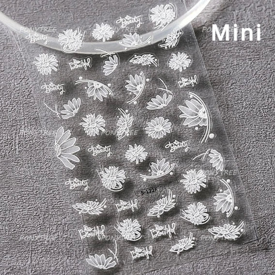 French Chic Blue Line Bowknot Fan Flower Leaves Butterfly Lace Frame Bell Shiny Self Adhesive Nail Art Stickers Manicure Decals (ONLINE ORDER ONLY)