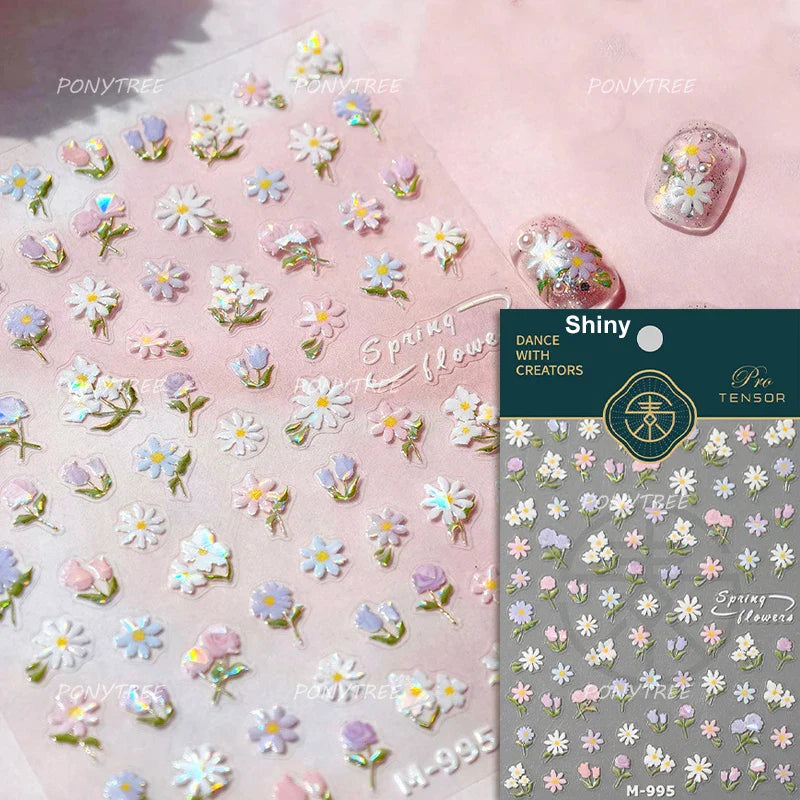Colourful Daisy Cosmos Hot Stamping Petal Delicate and Pretty Plant Self Adhesive Nail Art Decoration Stickers Manicure Decals (ONLINE ORDER ONLY)