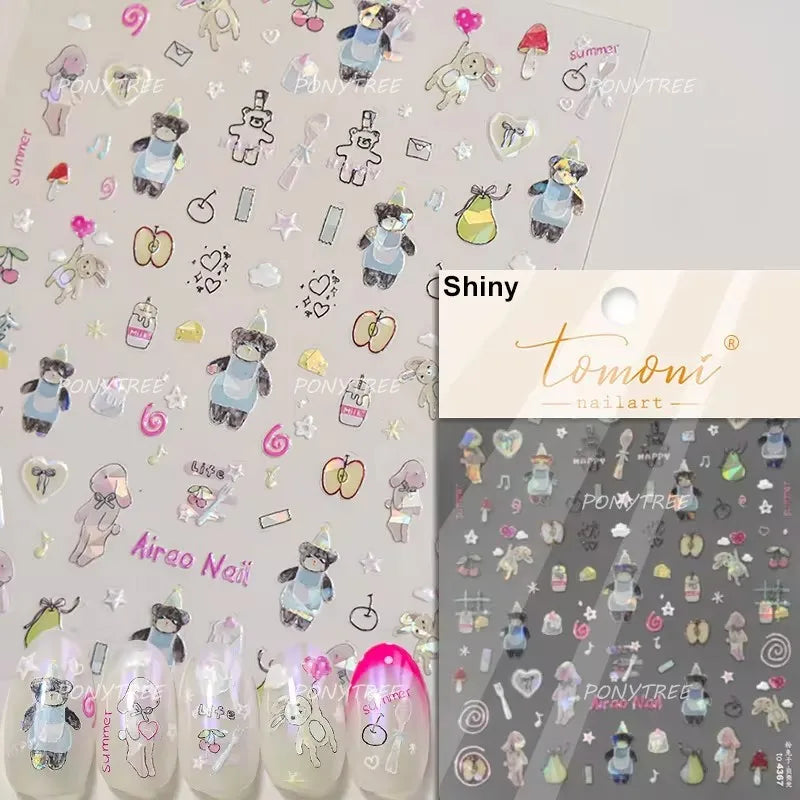 Sweater Glovesvacuum Cup Milk Fallen Leaves Kitten Adhesive Nail Art Stickers Warm Suitpinecone Kitchenware Cat Manicure Decals (ONLINE ORDER ONLY)